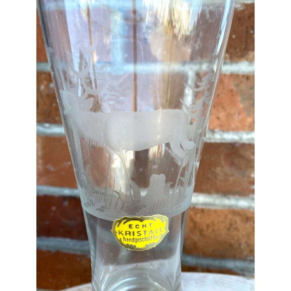 ECHT KRISTALL Pilsner Glass Etched Stag and Trees Beer Glass